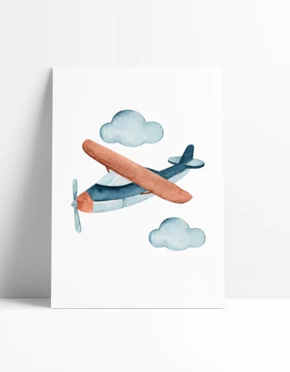 3001g1 Quadro Decorativo Infantil Avião e Nuvens placa decorativa