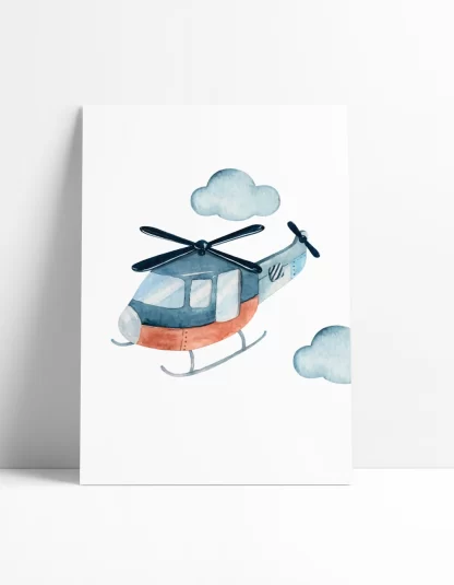 3001g3 quadro decorativo infantil helicoptero e nuvens placa decorativa