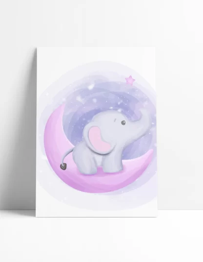 3004g1 quadro decorativo elefantinho e lua aquarela placa decorativa
