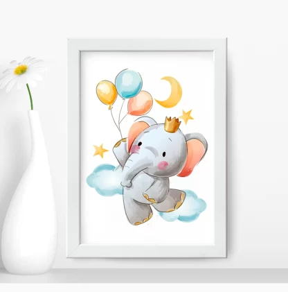 3011G Quadro Decorativo Infantil Elefantinho com Balões realista