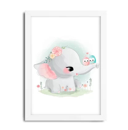 3012g quadro decorativo elefantinho moldura branca
