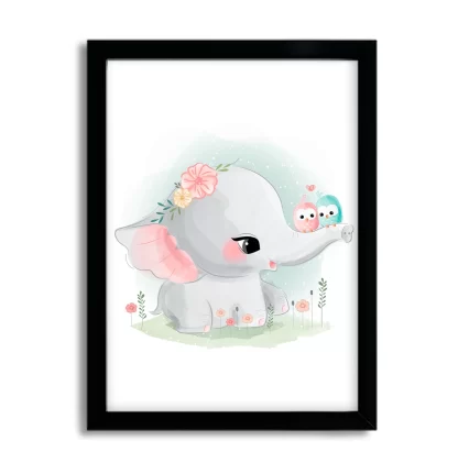 3012g quadro decorativo elefantinho moldura preta