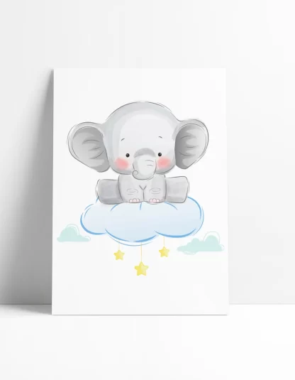 3014G Quadro Decorativo Elefantinho Bebe com Nuvens e Estrelas placa decorativa