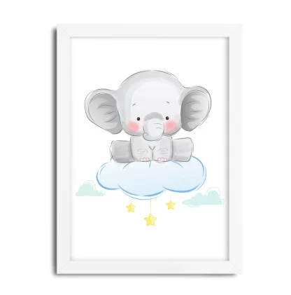 3014g quadro decorativo infantil elefante elefantinho moldura branca