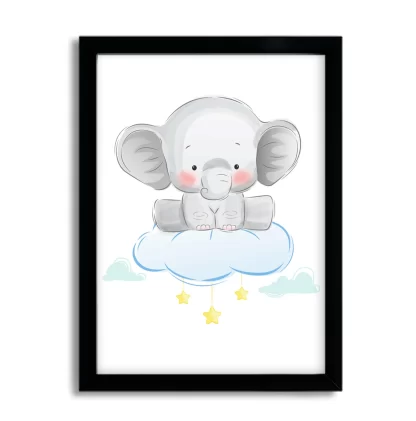 3014g quadro decorativo infantil elefante elefantinho moldura preta