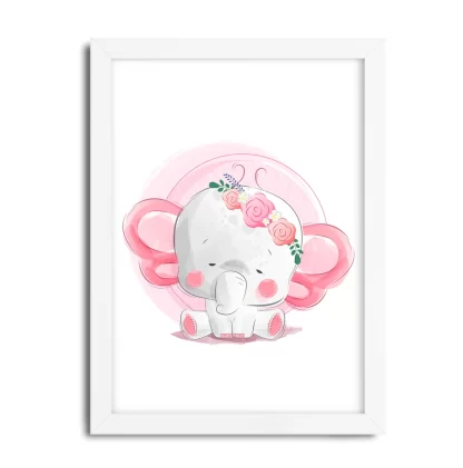 3017g1 - quadro decorativo elefante menina moldura branca