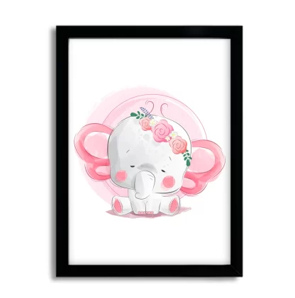 3017g1 - quadro decorativo elefante menina moldura preta