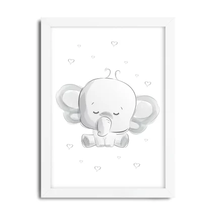 3017g2 quadro decorativo infantil elefantinho moldura madeira branca