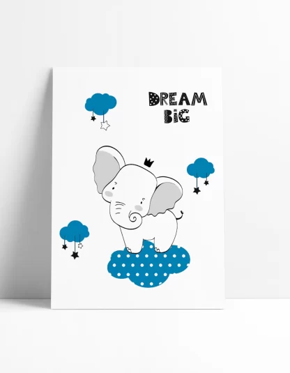3018g2 Quadro Decorativo Infantil Elefantinho Big Dream Azul placa decorativa