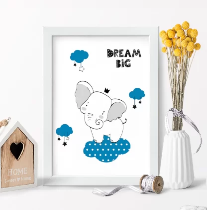 3018g2 Quadro Decorativo Infantil Elefantinho Big Dream Azul realista