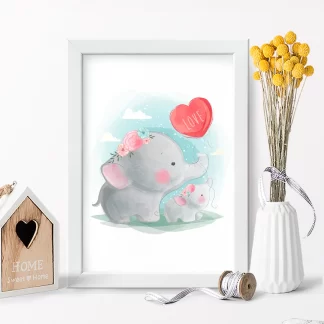 3019g Quadro Decorativo Infantil Elefantinhos Love realista