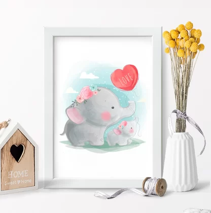 3019g Quadro Decorativo Infantil Elefantinhos Love realista