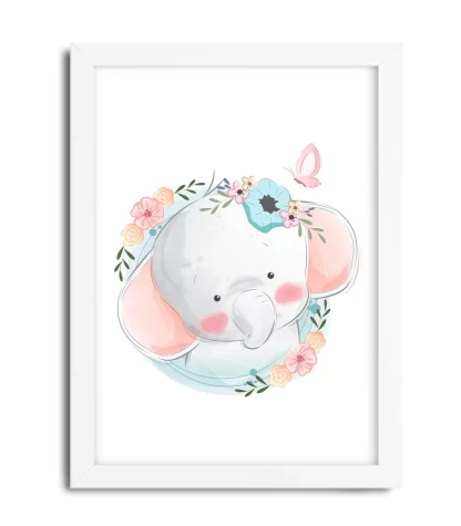 3020g - quadro decorativo elefante menina moldura branca