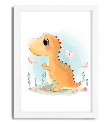 3027g2 quadro decorativo infantil dinossauro moldura branca