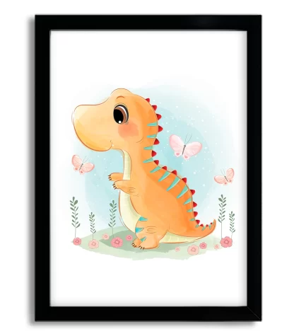 3027g2 quadro decorativo infantil dinossauro moldura preta