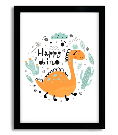 3027g3 - quadro decorativo dinossauro happy dino moldura preta