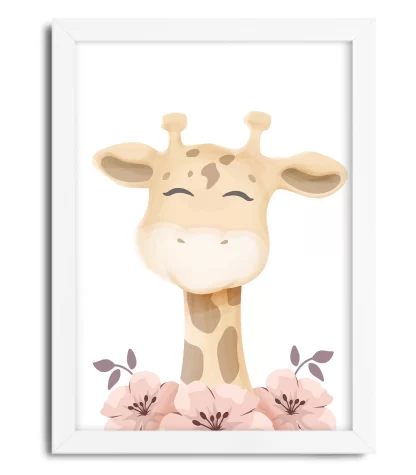 3082g quadro decorativo infantil girafa girafinha moldura branca