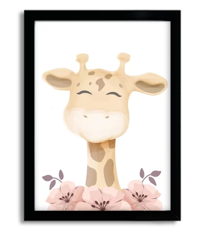 3082g quadro decorativo infantil girafa girafinha moldura preta