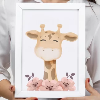 3082g quadro decorativo infantil girafa girafinha realista