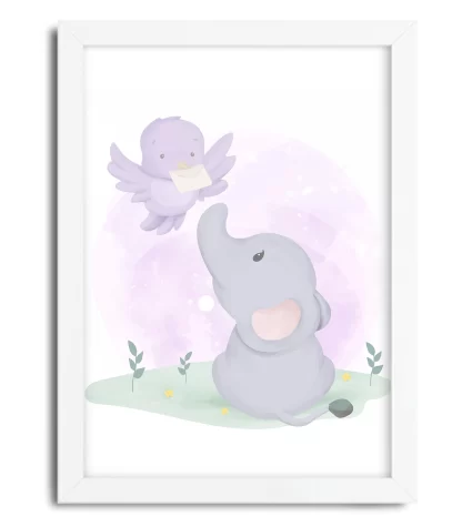 3083g quadro decorativo elefante elefantinho moldura branca