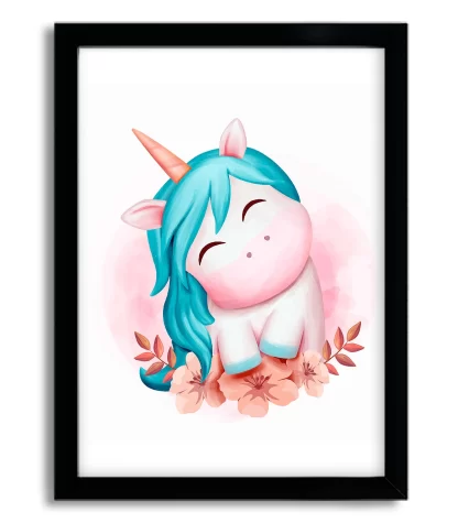 3084g quadro decorativo unicornio cute bebe moldura preta