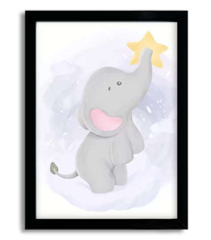 3085g quadro decorativo elefante elefantinho com estrela moldura preta