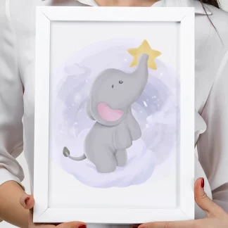 3085g quadro decorativo elefante elefantinho com estrela realista