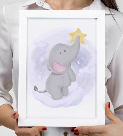 3085g quadro decorativo elefante elefantinho com estrela realista