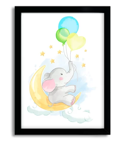 Quadro infantil elefantinho sentado na lua segurando balões SKU: 3086g