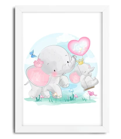 3089g quadro elefante elefantinho cute moldura branca