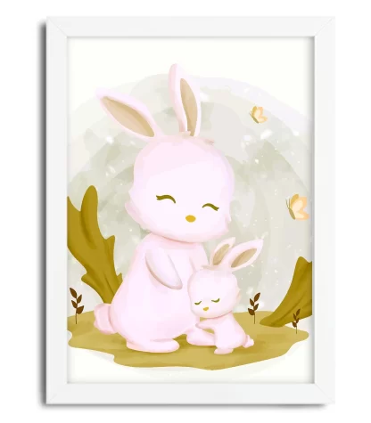 3090g quadro decorativo coelhinho cute moldura branca