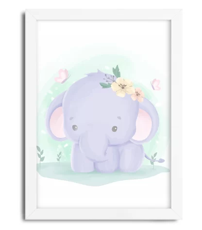 3091g quadro decorativo elefantinho moldura branca