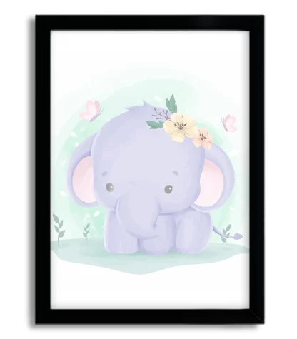 3091g quadro decorativo elefantinho moldura preta