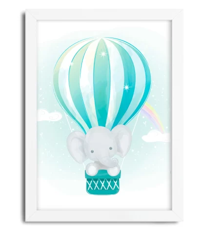 3092g quadro decorativo elefantinho e balão azul moldura branca 2