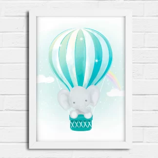 3092g quadro decorativo elefantinho e balão azul realista 2