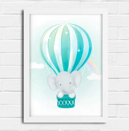 3092g quadro decorativo elefantinho e balão azul realista 2