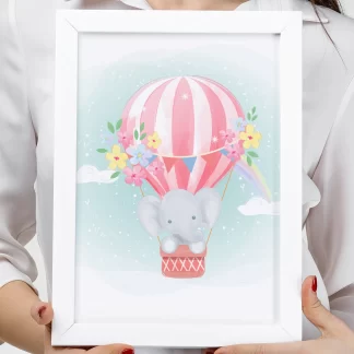 3092g2 quadro decorativo elefantinho balão rosa realista
