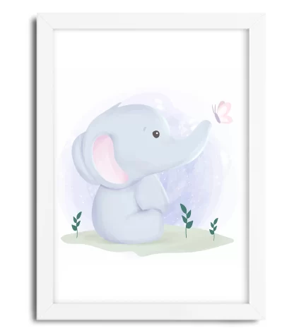 3095g quadro decorativo infantil elefante elefantinho moldura branca