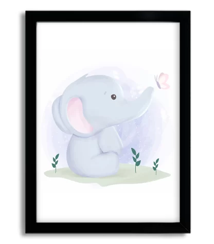 3095g quadro decorativo infantil elefante elefantinho moldura preta