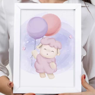 3097g quadro decorativo infantil carneirinho com balões realista