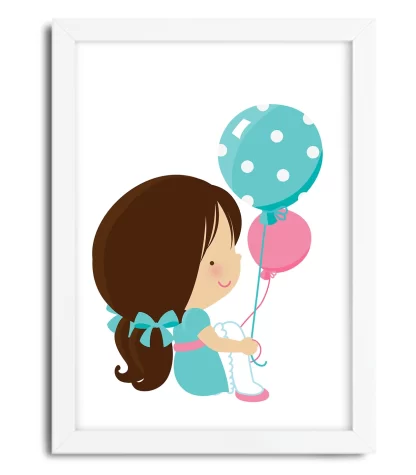 3099g quadro decorativo menina segurando balão moldura branca