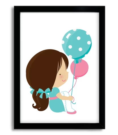 3099g quadro decorativo menina segurando balão moldura preta