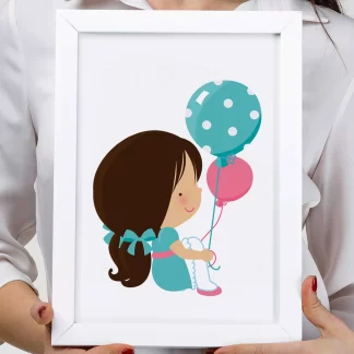 3099g quadro decorativo menina segurando balão realista