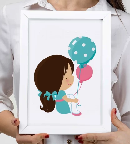 3099g quadro decorativo menina segurando balão realista