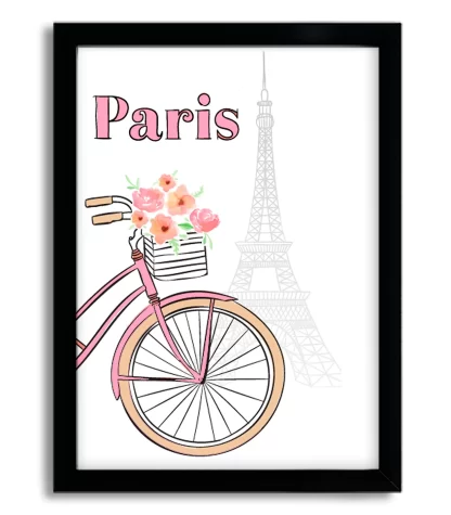 3104g2 quadro decorativo bicicleta floral em paris moldura preta
