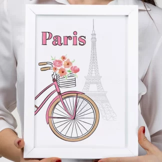 3104g2 quadro decorativo bicicleta floral em paris realista