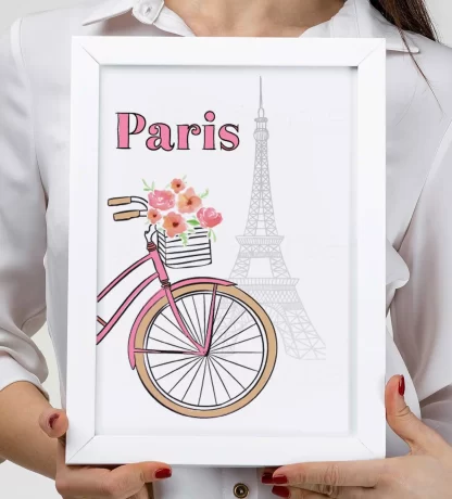 3104g2 quadro decorativo bicicleta floral em paris realista