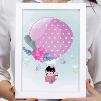 3105g quadro decorativo menina menina cute em balão realista