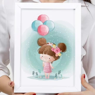 3106g quadro decorativo menina segurando balões realista