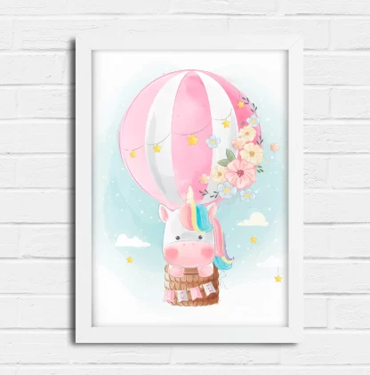 3115g quadro decorativo unicórnio em balão rosa realista 1